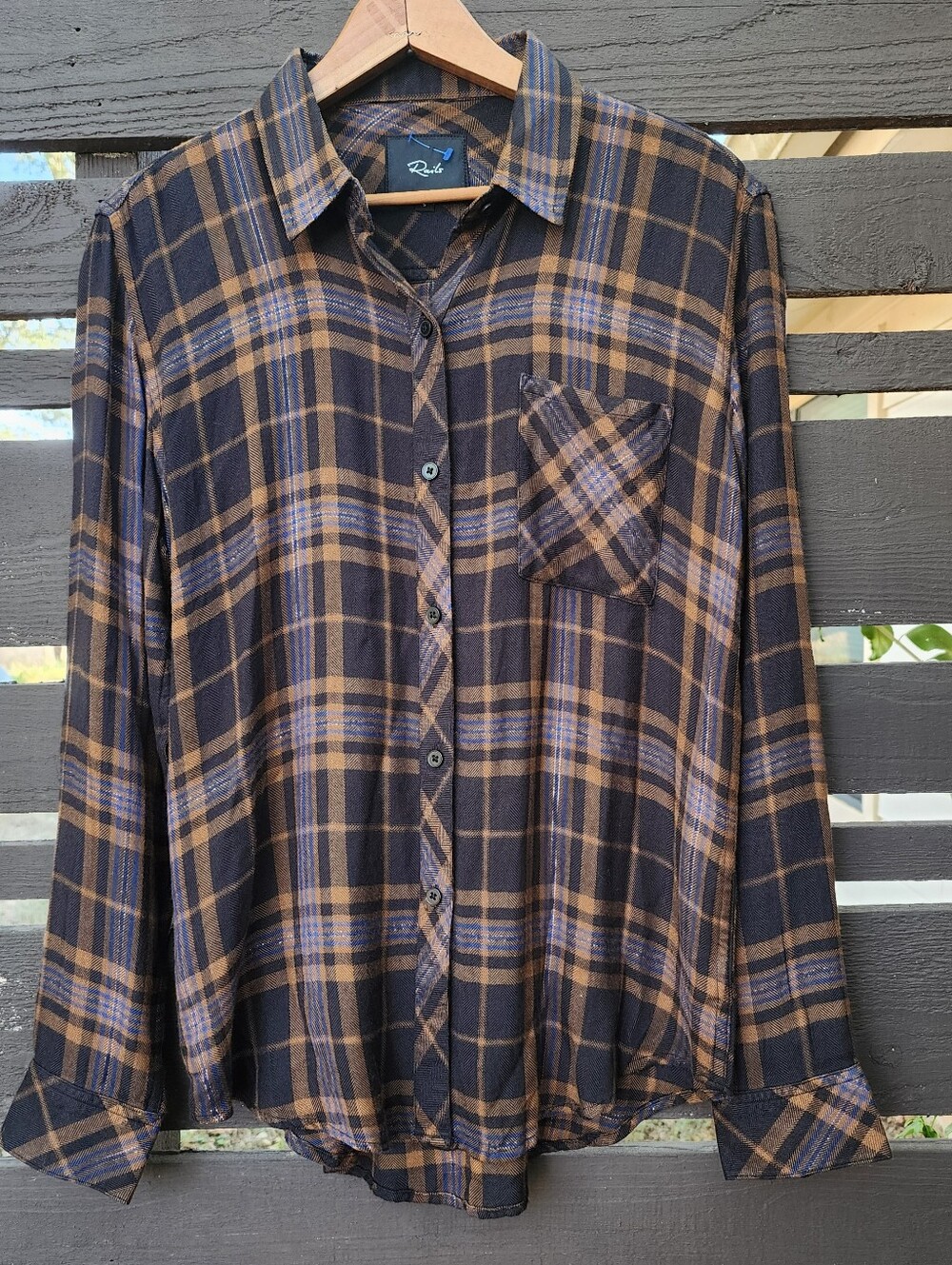 Rails Hunter Camel Black Lurex Plaid Button-Down Shirt Size Small